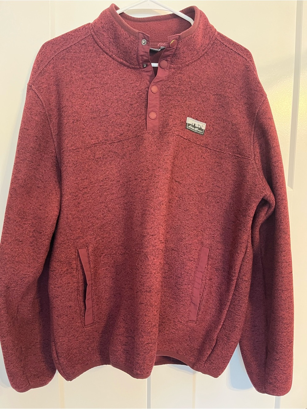 Men’s Eddie Bauer Burgundy Sweater Fleece Quarter Snap Pullover (M)